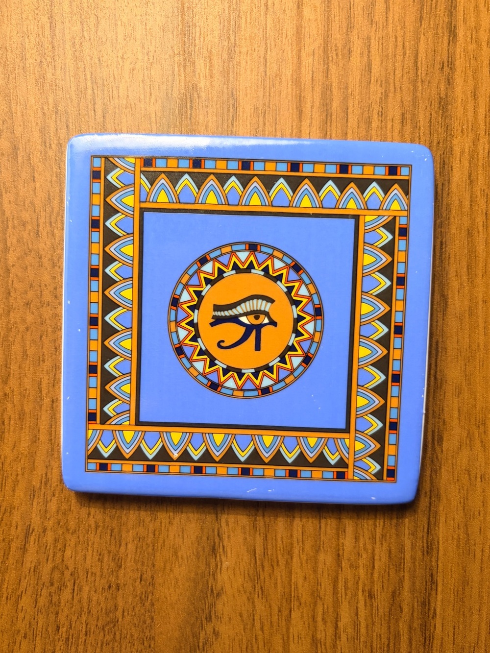 Egyptian Eye of horus Decorative Square Coaster - Blue & Orange